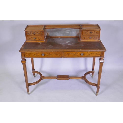 1045 - A Cope & Collinson Victorian inlaid satinwood Sheraton Revival bonheure de jour, the upper secti... 