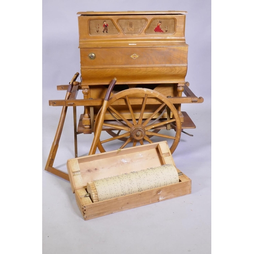 1079 - A Spanish Hurdy Gurdy Barrel Organ on cart by Enrique Salva, Barcelona, early to mid century, AF int... 