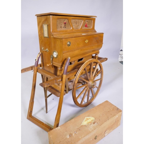 1079 - A Spanish Hurdy Gurdy Barrel Organ on cart by Enrique Salva, Barcelona, early to mid century, AF int... 