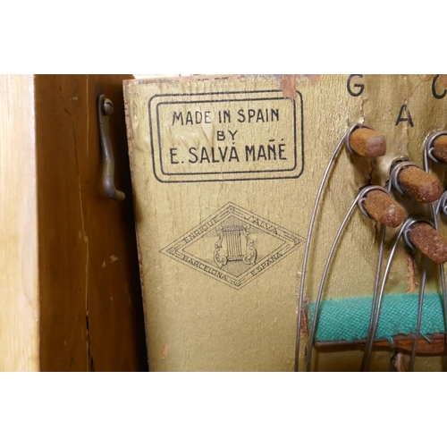 1079 - A Spanish Hurdy Gurdy Barrel Organ on cart by Enrique Salva, Barcelona, early to mid century, AF int... 