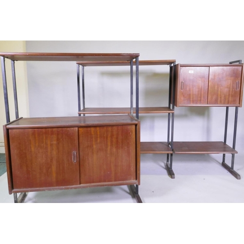 1080 - Two mid century Interflex mahogany veneered wall systems, larger unit 153 x 38 x 110cm, smaller 94 x... 