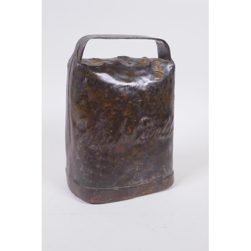 111 - An antique continental cow bell, 14 x 19cm