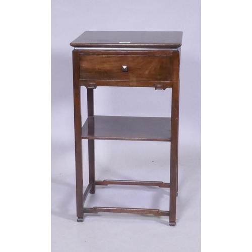 1112 - A Chinese hardwood lamp table with single drawer and undertier, 40 x 33 x 71cm