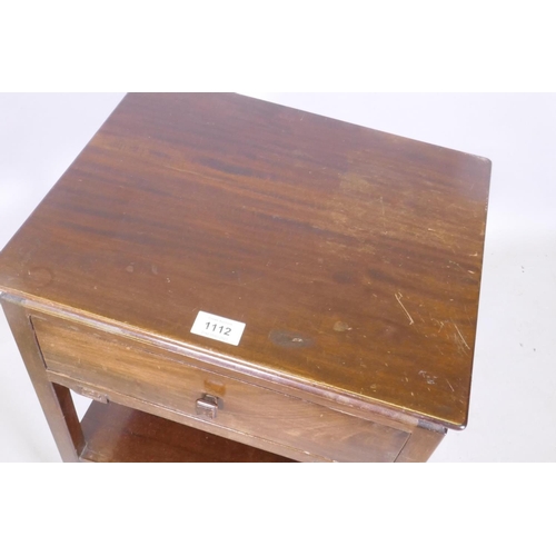 1112 - A Chinese hardwood lamp table with single drawer and undertier, 40 x 33 x 71cm