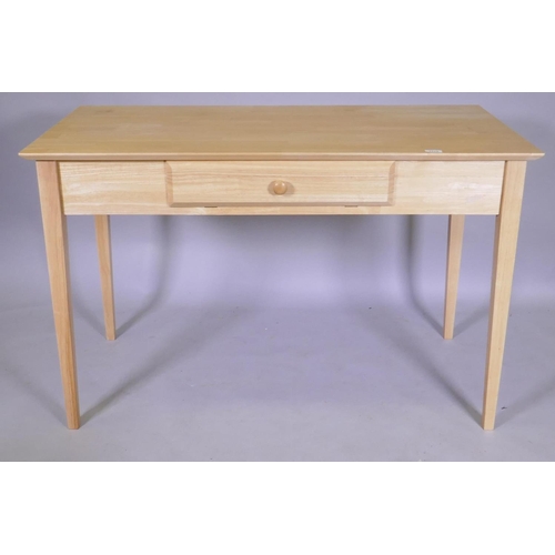 1113 - A contemporary beech wood office desk with slide, and an office chair, desk dismantles, 120 x 62 x 7... 