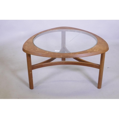 1116 - A mid century Nathan 'Astro' teak coffee table with inset glass top, 77 x 43cm