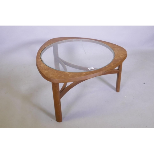 1116 - A mid century Nathan 'Astro' teak coffee table with inset glass top, 77 x 43cm