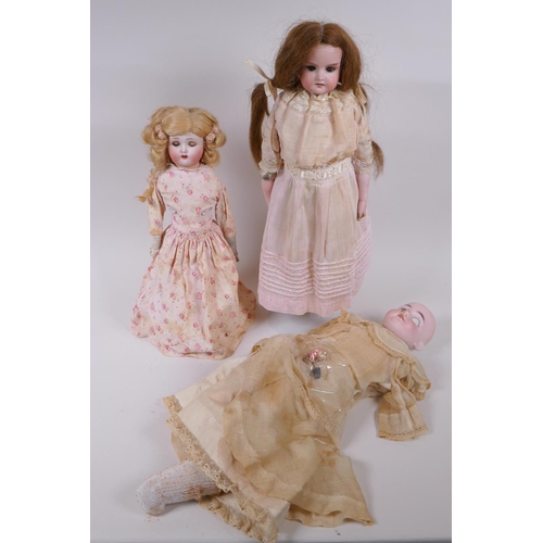 115 - An Armand Marseille bisque headed doll, No 370 5/0, with sleeping eyes, circa 1900, together with a ... 