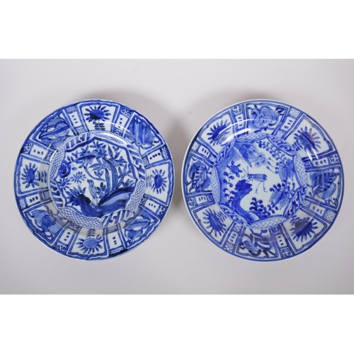 116 - A pair of Chinese blue and white Kraak porcelain cabinet plates decorated with insects and birds amo... 