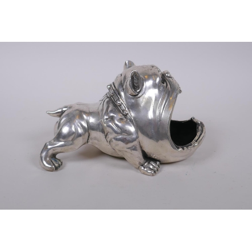 117 - A silvered metal British bulldog pen rest/ash tray, 19cm long