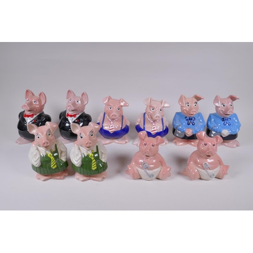 124 - Two sets of five Wade NatWest ceramic piggy banks, largest 18cm high