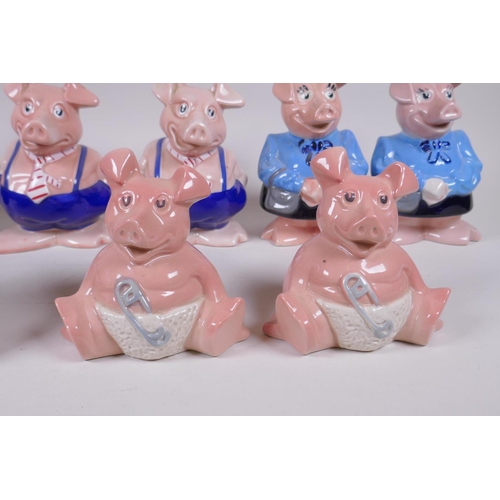 124 - Two sets of five Wade NatWest ceramic piggy banks, largest 18cm high