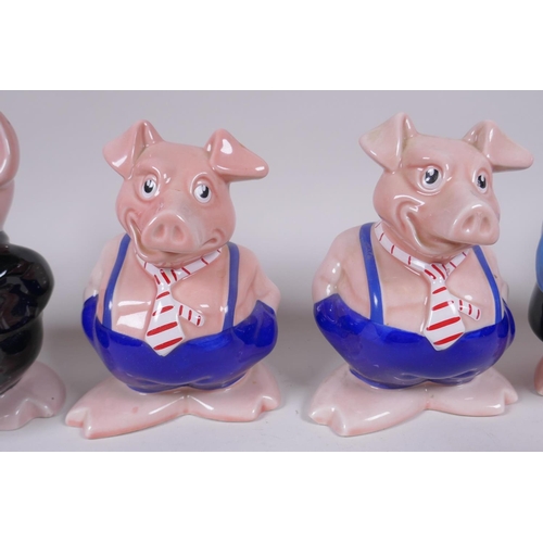 124 - Two sets of five Wade NatWest ceramic piggy banks, largest 18cm high