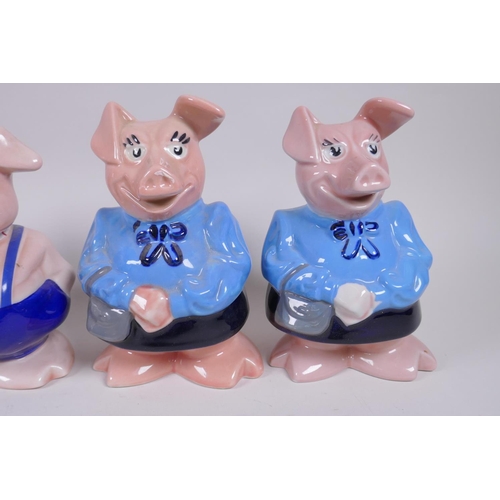 124 - Two sets of five Wade NatWest ceramic piggy banks, largest 18cm high