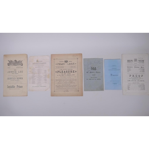 127 - A collection of C19th London theatre programs including The Globe, St James's Theatre, Theatre Royal... 