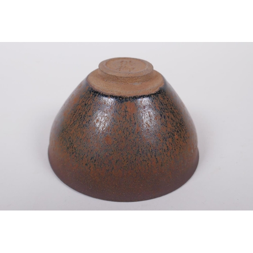 131 - A Chinese Jian kiln bowl with hares fur glaze, 13cm diameter