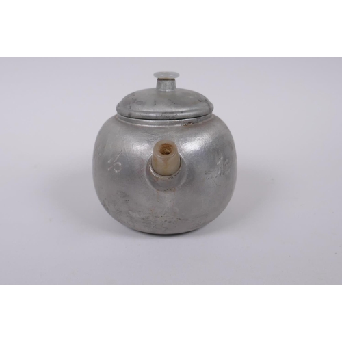 135 - A Chinese silver glazed YiXing teapot with stone handle, spout and knop, impressed mark to base, 10c... 