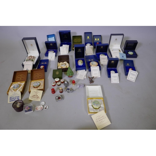 15 - A collection of Halcyon Days, Bilston and Chelsea enamel pill boxes and bonbonnieres, National Trust... 