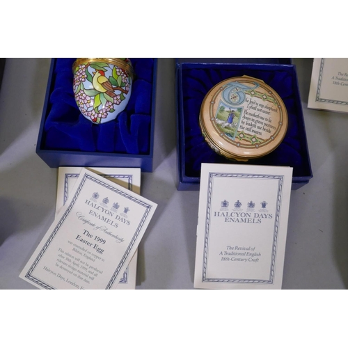 15 - A collection of Halcyon Days, Bilston and Chelsea enamel pill boxes and bonbonnieres, National Trust... 