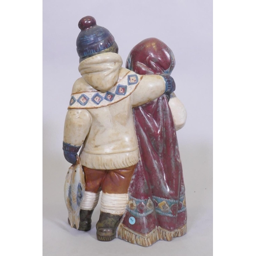 28 - A rare Lladro figure group, Arctic Allies, No 12227, of two Eskimo children with a seal pup, stamp a... 