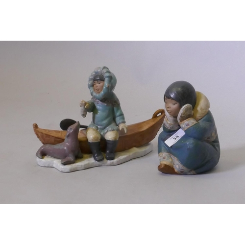 35 - A Lladro figure No 12260, Arctic Friends, 18cm high, and No 2158, Esquimalito Ensimismada, with boxe... 