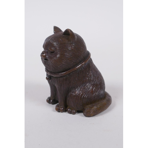 40 - A Japanese style bronze okimono cat, 6cm high