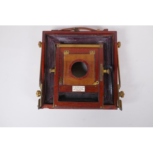 46 - A.W. Watson & Sons, half plate mahogany field camera, for spares/repair, circa 1900, and a Newma... 