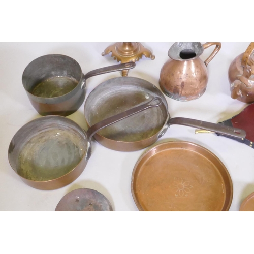 50 - A quantity of copper cooking pots, trays, kettle jug and samovar, AF