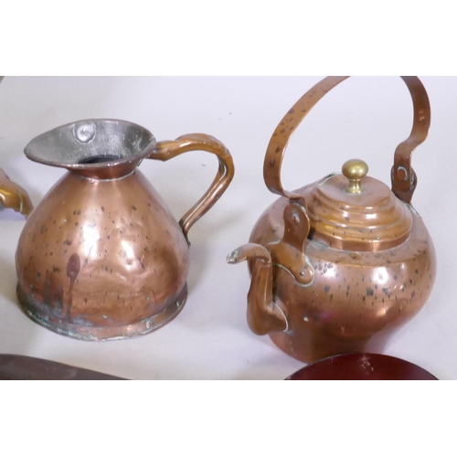 50 - A quantity of copper cooking pots, trays, kettle jug and samovar, AF