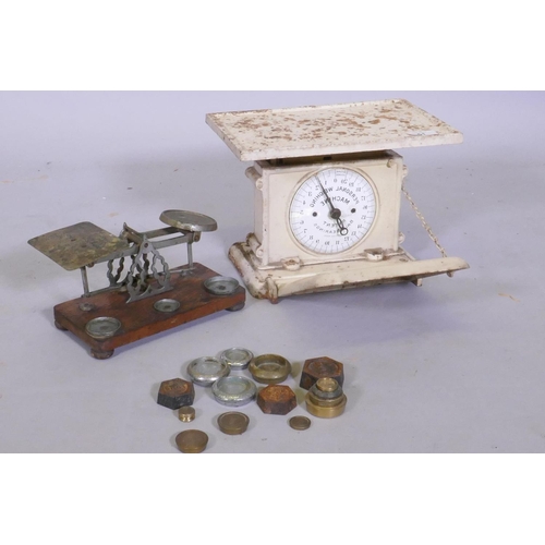 51 - An antique set of weighing scales and a set of postage scales, 28 x 19 x 20cm