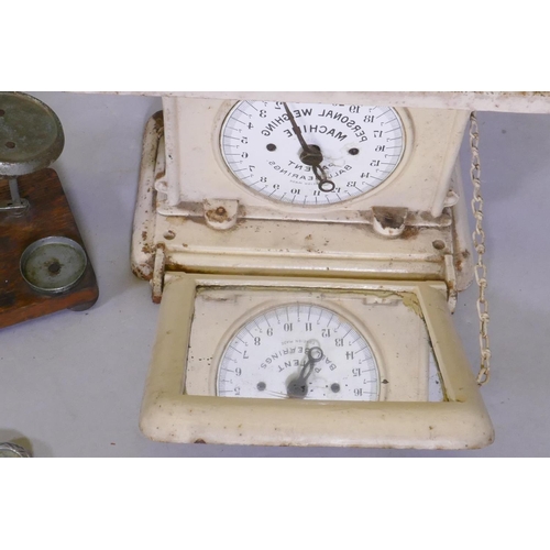 51 - An antique set of weighing scales and a set of postage scales, 28 x 19 x 20cm