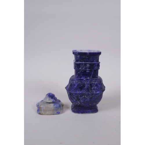 52 - A Japanese carved lapis lazuli koro and cover, 18cm high