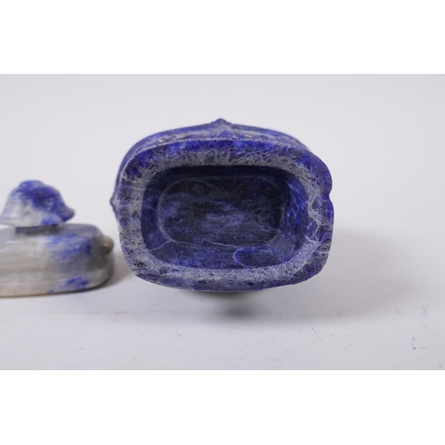 52 - A Japanese carved lapis lazuli koro and cover, 18cm high