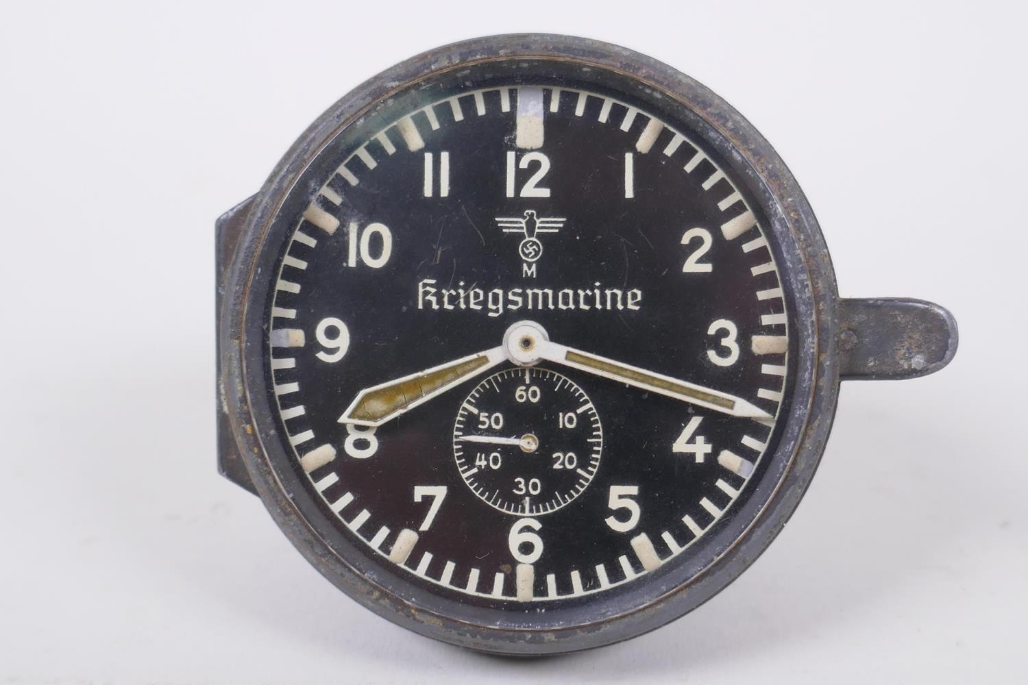 A German Third Reich WWII Kriegsmarine instrument panel clock by