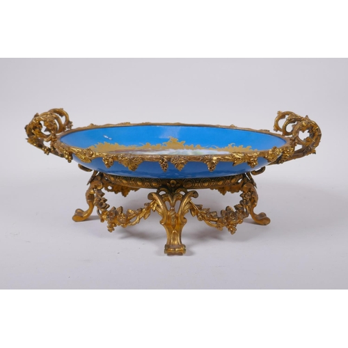 64 - A Sevres style centrepiece with ormolu mounts, 36 x 22cm, 14cm high