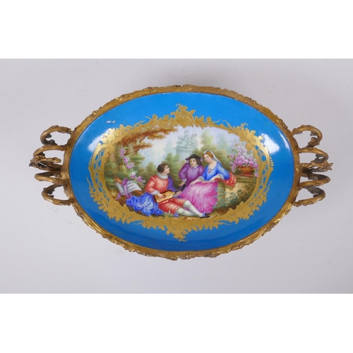 64 - A Sevres style centrepiece with ormolu mounts, 36 x 22cm, 14cm high