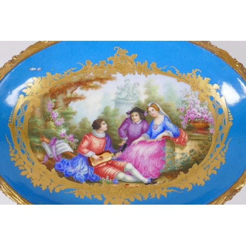 64 - A Sevres style centrepiece with ormolu mounts, 36 x 22cm, 14cm high