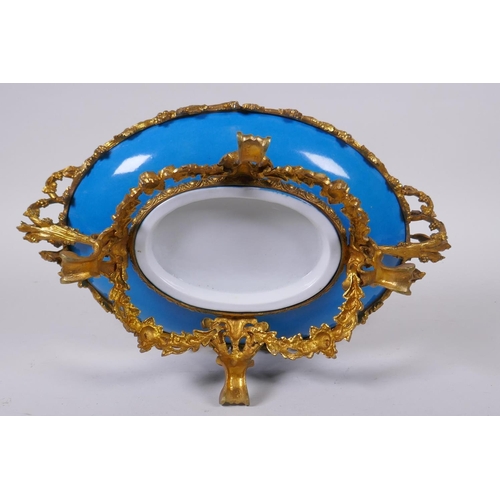 64 - A Sevres style centrepiece with ormolu mounts, 36 x 22cm, 14cm high