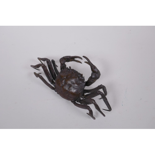 67 - A Japanese style bronze okimono crab, 15cm wide