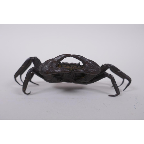 67 - A Japanese style bronze okimono crab, 15cm wide