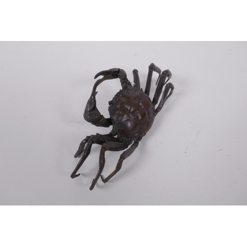 67 - A Japanese style bronze okimono crab, 15cm wide