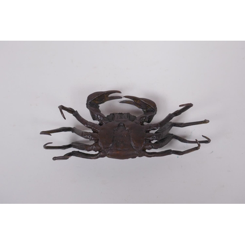 67 - A Japanese style bronze okimono crab, 15cm wide