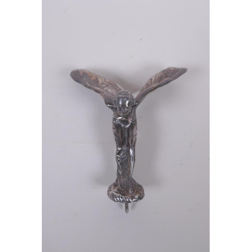 71 - A cast white metal Spirit of Ecstasy hood ornament, 13cm high