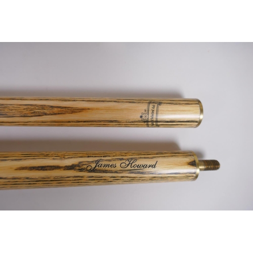 74 - A James Howard Snooker Masters cue, in a Jimmy White branded leather carry case, 81cm long