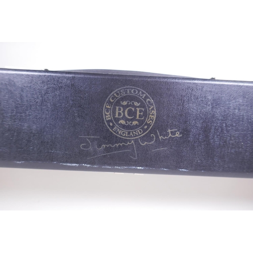 74 - A James Howard Snooker Masters cue, in a Jimmy White branded leather carry case, 81cm long