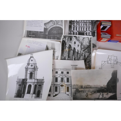 82 - A quantity of vintage black and white architectural photographs and slides, largest 30 x 21cm