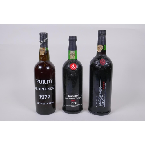 87 - A bottle of Hucheson 1977 Port, 75cl, a bottle of Taylor's 1985 late bottled vintage Port, 70cl, and... 