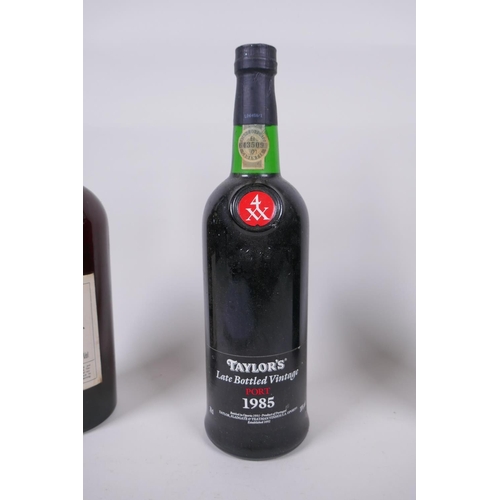 87 - A bottle of Hucheson 1977 Port, 75cl, a bottle of Taylor's 1985 late bottled vintage Port, 70cl, and... 