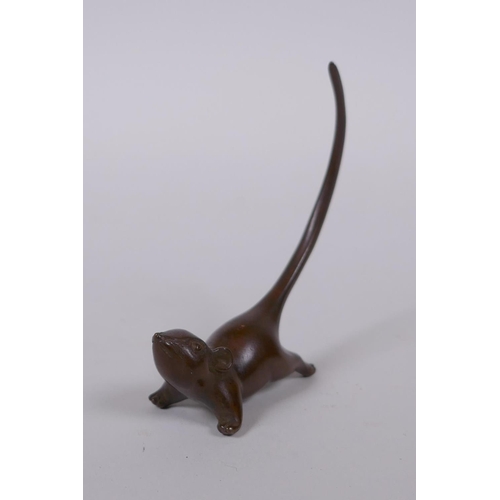 89 - A Japanese style bronze okimono rat, mark to base, 8cm high