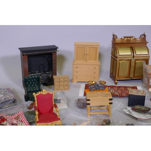 9 - An extensive collection of dolls' house furniture and fittings including carpets, accessories, tea s... 